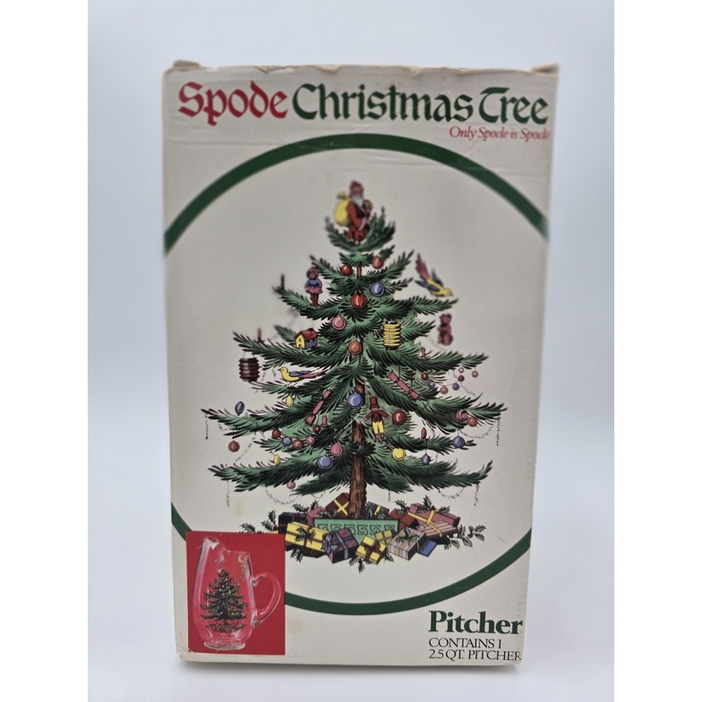 Vintage Spode Christmas Tree Clear Glass Water Pitcher Ice‎ Lip Original Box